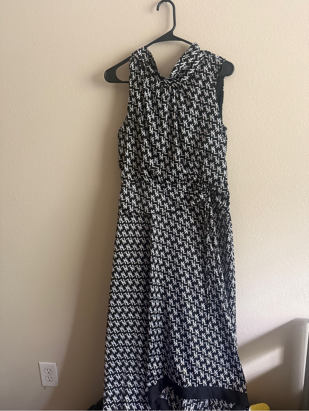Karl Lagerfeld Black & White Maxi Dress with Tie Neck